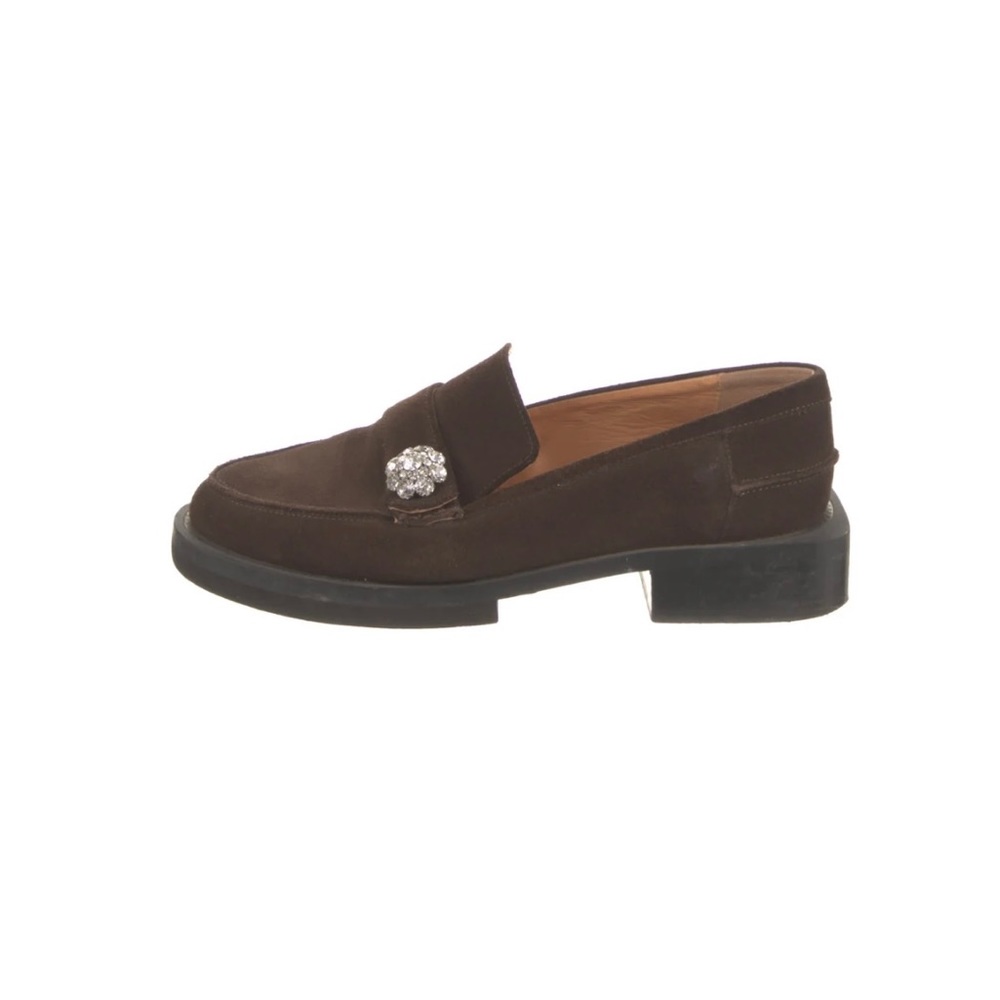 Ganni Brown Suede Crystal Embellishments Loafers